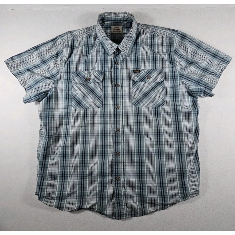 Wrangler Mens Short Sleeve Button‎ Up Plaid Shirt Size 2XL Green